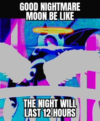 Size: 540x660 | Tagged: safe, edit, edited screencap, imported from derpibooru, screencap, nightmare moon, alicorn, pony, friendship is magic, deep fried meme, evil character be like, impact font, meme, nicemare moon, solo