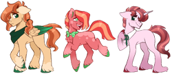 Size: 1024x442 | Tagged: safe, artist:artistcoolpony, imported from derpibooru, oc, oc only, earth pony, pegasus, pony, unicorn, bandana, bolo tie, bowtie, colored pupils, colored wings, colored wingtips, earth pony oc, floppy ears, freckles, grid result, hair over one eye, hair tie, half-siblings, horn, long feather, offspring, parent:big macintosh, parent:fluttershy, parent:pinkie pie, parent:rarity, parents:fluttermac, parents:pinkiemac, parents:rarimac, pegasus oc, shirtless shirt collar, siblings, simple background, transparent background, trio, unicorn oc, unshorn fetlocks, wings