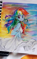 Size: 1920x3012 | Tagged: safe, artist:liaaqila, imported from derpibooru, rainbow dash, equestria girls, clothes, dress, eye clipping through hair, eyebrows, eyebrows visible through hair, female, high res, looking at you, smiling, smiling at you, solo, sundress, take my hand, traditional art