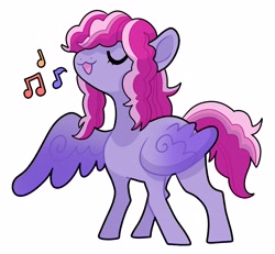 Size: 4000x3700 | Tagged: safe, artist:rainbowheartunicorn, imported from derpibooru, starsong, pegasus, pony, and a beautiful starsong melody, cute, eyes closed, female, g3, mare, music notes, one wing out, purple wings, simple background, singing, solo, starsawwwng, that pony sure does love to sing, white background, wings