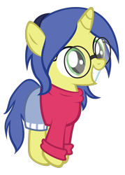 Size: 2240x3120 | Tagged: safe, artist:strategypony, imported from derpibooru, oc, oc only, oc:logical leap, pony, unicorn, adorkable, clothes, cute, dork, female, filly, glasses, hairband, high res, horn, leaping, ocbetes, simple background, smiling, squee, sweater, transparent background, unicorn oc