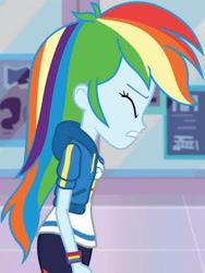 Size: 1920x2552 | Tagged: safe, imported from derpibooru, screencap, rainbow dash, equestria girls, equestria girls series, holidays unwrapped, spoiler:eqg series (season 2), breasts, clothes, cropped, cutie mark, cutie mark on clothes, dashing through the mall, eyes closed, female, frown, geode of super speed, gritted teeth, high res, hoodie, jewelry, magical geodes, necklace, solo