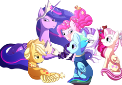 Size: 2000x1400 | Tagged: safe, artist:plasmaticia, imported from derpibooru, applejack, fluttershy, pinkie pie, rainbow dash, rarity, twilight sparkle, alicorn, earth pony, pegasus, pony, unicorn, the last problem, female, group, lying, mane six, mare, older, older applejack, older fluttershy, older mane six, older pinkie pie, older rainbow dash, older rarity, older twilight, princess twilight 2.0, simple background, sitting, twilight sparkle (alicorn), white background