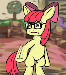 Size: 904x1023 | Tagged: safe, artist:sonicdramon, imported from derpibooru, apple bloom, earth pony, pony, bipedal, female, filly, glasses, solo