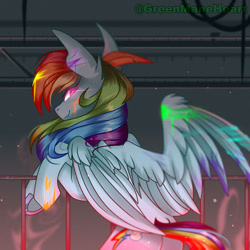Size: 1280x1280 | Tagged: safe, artist:greenmaneheart, imported from derpibooru, rainbow dash, pegasus, pony, fanfic:rainbow factory, fanfic art, rainbow factory dash, solo