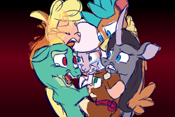 Size: 1800x1200 | Tagged: safe, artist:redahfuhrerking, imported from derpibooru, cow, them's fightin' herds, angry, arizona (tfh), community related, crying, fightin' six, group hug, hug, oleander (tfh), paprika (tfh), pom (tfh), tianhuo (tfh), velvet (tfh)