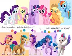 Size: 1280x1006 | Tagged: safe, artist:othervio, imported from derpibooru, applejack, fluttershy, hitch trailblazer, izzy moonbow, pinkie pie, pipp petals, rainbow dash, rarity, sunny starscout, twilight sparkle, zipp storm, alicorn, earth pony, pony, unicorn, coat markings, female, g5, male, mane five (g5), mane six, mare, my little pony: a new generation, socks (coat markings), stallion, twilight sparkle (alicorn)