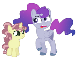 Size: 5000x4000 | Tagged: safe, artist:magicuniclaws, imported from derpibooru, oc, oc only, pegasus, pony, unicorn, absurd resolution, duo, ethereal mane, female, filly, interspecies offspring, magical gay spawn, magical lesbian spawn, offspring, parent:flim, parent:mr. paleo, parent:princess luna, parent:queen novo, parents:lunovo, simple background, starry mane, teenager, transparent background