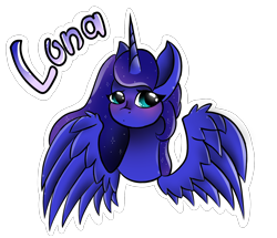 Size: 1762x1514 | Tagged: safe, artist:yanderecomet, imported from derpibooru, princess luna, alicorn, pony, blushing, bust, female, simple background, solo, spread wings, transparent background, wings