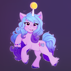 Size: 3100x3100 | Tagged: safe, artist:purplekitten203, imported from derpibooru, izzy moonbow, pony, unicorn, ball, bracelet, chest fluff, female, g5, high res, hoof fluff, horn, hornball, izzy's tennis ball, jewelry, my little pony: a new generation, open mouth, solo, tennis ball