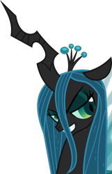 Size: 2000x3099 | Tagged: safe, artist:frownfactory, imported from derpibooru, queen chrysalis, changeling, changeling queen, a canterlot wedding, bust, crown, evil grin, eyeshadow, female, grin, high res, horn, jewelry, makeup, regalia, simple background, smiling, smug, solo, transparent background, vector, wings