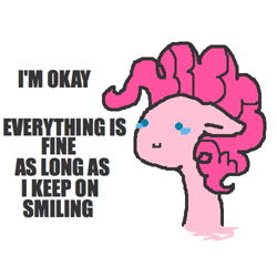 Size: 500x500 | Tagged: safe, artist:askpinkiepieandfriends, imported from derpibooru, pinkie pie, earth pony, pony, bust, female, floppy ears, mare, simple background, smiling, solo, teary eyes, white background