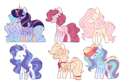 Size: 1044x684 | Tagged: safe, artist:softrose1, imported from derpibooru, applejack, fluttershy, pinkie pie, rainbow dash, rarity, twilight sparkle, alicorn, earth pony, pegasus, pony, unicorn, mane six, simple background, transparent background, twilight sparkle (alicorn)