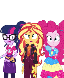 Size: 1285x1565 | Tagged: safe, artist:lightning_musicwave, imported from derpibooru, pinkie pie, sci-twi, sunset shimmer, twilight sparkle, equestria girls, equestria girls series, sunset's backstage pass!, spoiler:eqg series (season 2), clothes, female, looking at you, music festival outfit, simple background, transparent background, trio, trio female