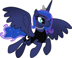 Size: 5021x4049 | Tagged: safe, artist:anime-equestria, imported from derpibooru, princess luna, alicorn, pony, alternate hairstyle, classy, clothes, eyeshadow, female, horn, jewelry, makeup, necklace, pearl necklace, simple background, smiling, solo, spread wings, transparent background, vector, wings