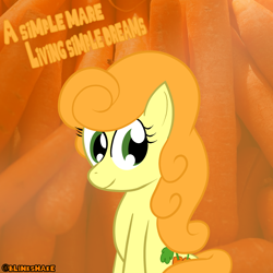 Size: 3600x3600 | Tagged: safe, artist:blinkshake, imported from derpibooru, carrot top, golden harvest, earth pony, pony, beyond her garden, carrot, cutie mark, female, food, g4, high res, looking at you, mare, smiling, smiling at you, solo