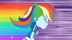 Size: 3410x1920 | Tagged: safe, imported from derpibooru, screencap, rainbow dash, equestria girls, equestria girls series, holidays unwrapped, spoiler:eqg series (season 2), breasts, clothes, cutie mark, cutie mark on clothes, dashing through the mall, eyes closed, female, geode of super speed, high res, hoodie, jewelry, magical geodes, necklace, rainbow trail, solo