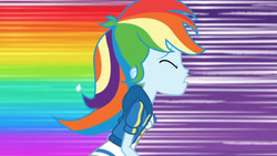 Size: 3410x1920 | Tagged: safe, imported from derpibooru, screencap, rainbow dash, equestria girls, equestria girls series, holidays unwrapped, spoiler:eqg series (season 2), breasts, clothes, cutie mark, cutie mark on clothes, dashing through the mall, eyes closed, female, geode of super speed, high res, hoodie, jewelry, magical geodes, necklace, open mouth, rainbow trail, solo