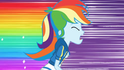 Size: 3410x1920 | Tagged: safe, imported from derpibooru, screencap, rainbow dash, equestria girls, equestria girls series, holidays unwrapped, spoiler:eqg series (season 2), breasts, clothes, cutie mark, cutie mark on clothes, dashing through the mall, eyes closed, female, geode of super speed, high res, hoodie, jewelry, magical geodes, necklace, open mouth, rainbow trail, solo