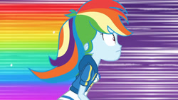 Size: 3410x1920 | Tagged: safe, imported from derpibooru, screencap, rainbow dash, equestria girls, equestria girls series, holidays unwrapped, spoiler:eqg series (season 2), breasts, clothes, cutie mark, cutie mark on clothes, dashing through the mall, female, geode of super speed, high res, hoodie, jewelry, magical geodes, necklace, rainbow trail, solo