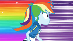 Size: 3410x1920 | Tagged: safe, imported from derpibooru, screencap, rainbow dash, equestria girls, equestria girls series, holidays unwrapped, spoiler:eqg series (season 2), breasts, clothes, cutie mark, cutie mark on clothes, dashing through the mall, female, geode of super speed, high res, hoodie, jewelry, magical geodes, necklace, rainbow trail, solo