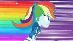 Size: 3410x1920 | Tagged: safe, imported from derpibooru, screencap, rainbow dash, equestria girls, equestria girls series, holidays unwrapped, spoiler:eqg series (season 2), breasts, clothes, cutie mark, cutie mark on clothes, dashing through the mall, female, geode of super speed, high res, hoodie, jewelry, magical geodes, necklace, rainbow trail, solo