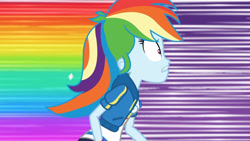 Size: 3410x1920 | Tagged: safe, imported from derpibooru, screencap, rainbow dash, equestria girls, equestria girls series, holidays unwrapped, spoiler:eqg series (season 2), breasts, clothes, cutie mark, cutie mark on clothes, dashing through the mall, female, geode of super speed, high res, hoodie, jewelry, magical geodes, necklace, rainbow trail, solo