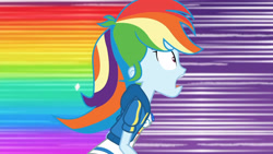 Size: 3410x1920 | Tagged: safe, imported from derpibooru, screencap, rainbow dash, equestria girls, equestria girls series, holidays unwrapped, spoiler:eqg series (season 2), breasts, clothes, cutie mark, cutie mark on clothes, dashing through the mall, female, geode of super speed, high res, hoodie, jewelry, magical geodes, necklace, open mouth, rainbow trail, solo