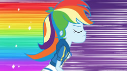 Size: 3410x1920 | Tagged: safe, imported from derpibooru, screencap, rainbow dash, equestria girls, equestria girls series, holidays unwrapped, spoiler:eqg series (season 2), breasts, clothes, cutie mark, cutie mark on clothes, dashing through the mall, eyes closed, female, geode of super speed, high res, hoodie, jewelry, magical geodes, necklace, rainbow trail, solo