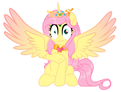 Size: 1587x1204 | Tagged: safe, artist:vizirka, imported from derpibooru, oc, oc:princess fluttershy, alicorn, pony, teacher of the month (episode), spoiler:interseason shorts, alicorn oc, alternate character design, alternate hairstyle, alternate universe, colored wings, commission, element of kindness, horn, jewelry, my eyes, solo, tiara, two toned wings, wings, wtf face, ych result