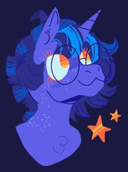 Size: 2060x2774 | Tagged: safe, artist:pastacrylic, imported from derpibooru, oc, oc only, pony, unicorn, bust, eyebrows, eyebrows visible through hair, glasses, high res, multicolored hair, portrait, simple background, solo