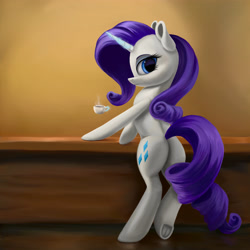 Size: 3375x3375 | Tagged: safe, artist:flusanix, imported from derpibooru, rarity, pony, unicorn, bipedal, bipedal leaning, butt, coffee, coffee cup, cup, female, glowing, glowing horn, high res, horn, leaning, looking at you, looking back, looking back at you, magic, magic aura, mare, plot, rear view, rearity, simple background, smiling, smiling at you, solo, telekinesis