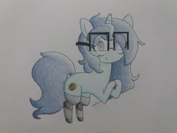 Size: 2064x1548 | Tagged: safe, artist:cherro, imported from derpibooru, oc, oc only, oc:insatiable void, pony, unicorn, clothes, female, glasses, milf, socks, solo, striped socks, traditional art