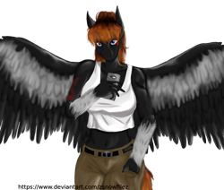 Size: 940x797 | Tagged: safe, artist:zsnowfilez, imported from derpibooru, oc, oc only, oc:delta serpentis, anthro, pegasus, clothes, female, pants, shirt, simple background, solo, transparent background