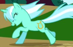 Size: 868x557 | Tagged: safe, imported from derpibooru, screencap, lyra heartstrings, pony, unicorn, friendship is magic, season 1, background pony, cropped, eyes closed, female, mare, running, solo
