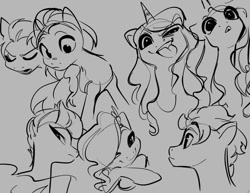 Size: 1075x832 | Tagged: safe, artist:glacierclear, imported from derpibooru, hitch trailblazer, izzy moonbow, pipp petals, sunny starscout, zipp storm, earth pony, pegasus, pony, unicorn, crossed hooves, expressions, female, g5, grayscale, lidded eyes, male, mane five (g5), mare, monochrome, my little pony: a new generation, stallion, tongue out