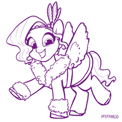 Size: 2048x2048 | Tagged: safe, artist:pfeffaroo, imported from derpibooru, pipp petals, pegasus, pony, adorapipp, bathrobe, clothes, cute, g5, high res, monochrome, my little pony: a new generation, robe, simple background, smiling, solo, spa robe, white background