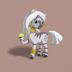 Size: 1280x1280 | Tagged: safe, artist:renatethepony, imported from derpibooru, zecora, pony, zebra, bracelet, brown background, female, jewelry, looking back, mare, raised hoof, simple background, solo