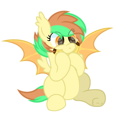 Size: 2600x2800 | Tagged: safe, artist:ponkus, imported from derpibooru, oc, oc only, oc:banana blitz, bat pony, hybrid, pegasus, pony, banana, commission, cute, female, food, herbivore, high res, hybrid wings, mare, simple background, solo, transparent background, wings