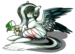 Size: 1387x998 | Tagged: safe, artist:sketchytwi, imported from derpibooru, oc, oc only, pegasus, pony, bandage, blood, lying down, pegasus oc, prone, simple background, solo, transparent background, wings