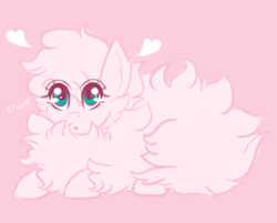 Size: 2732x2195 | Tagged: safe, artist:lucky-em, imported from derpibooru, oc, oc only, oc:fluffle puff, earth pony, pony, cute, eyelashes, female, fluffy, high res, lying down, mare, ocbetes, pink background, prone, simple background, solo