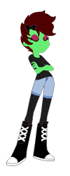 Size: 244x613 | Tagged: safe, artist:lucky-em, imported from derpibooru, oc, oc only, oc:emerald, equestria girls, base used, boots, bow, clothes, crossed arms, equestria girls-ified, female, hair bow, makeup, shoes, shorts, simple background, solo, transparent background