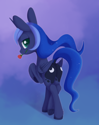 Size: 1350x1704 | Tagged: safe, artist:dusthiel, imported from derpibooru, princess luna, alicorn, pony, abstract background, bedroom eyes, butt, dock, female, flower, flower in mouth, looking at you, looking back, looking back at you, mare, moonbutt, mouth hold, plot, ponytober, raised hoof, rose, solo, tail, underhoof