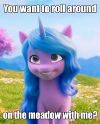 Size: 565x702 | Tagged: safe, edit, edited screencap, imported from derpibooru, screencap, izzy moonbow, tree of harmony, pony, unicorn, spoiler:my little pony: a new generation, bronybait, caption, cropped, cute, furry reminder, g5, horses doing horse things, image macro, izzybetes, looking at you, my little pony: a new generation, smiling, solo, sweet dreams fuel, text