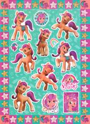 Size: 1200x1636 | Tagged: safe, imported from derpibooru, sunny starscout, earth pony, pony, abstract background, coat markings, female, g5, mare, my little pony: a new generation, scan, socks (coat markings), sticker