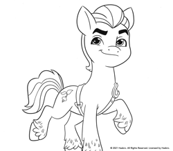 Size: 1896x1664 | Tagged: safe, imported from derpibooru, sprout cloverleaf, earth pony, pony, black and white, coloring page, g5, grayscale, male, monochrome, my little pony: a new generation, scan, simple background, stallion, white background