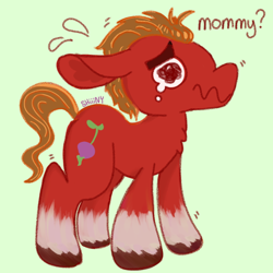Size: 640x640 | Tagged: safe, artist:shiiiny, imported from derpibooru, sprout cloverleaf, earth pony, pony, chest fluff, colored hooves, crying, digital art, eyebrows, g5, green background, male, mommy, my little pony: a new generation, sad, sad sprout, scrunchy face, simple background, solo, stallion, thick eyebrows, trembling, unshorn fetlocks, wavy mouth