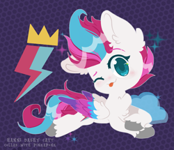 Size: 2283x1966 | Tagged: safe, artist:hanjidashycat, imported from derpibooru, zipp storm, pegasus, pony, ;p, adorazipp, blushing, chest fluff, colored pupils, cute, cutie mark, ear fluff, female, g5, looking at you, lying down, mare, my little pony: a new generation, no nose, one eye closed, prone, solo, tongue out, wink