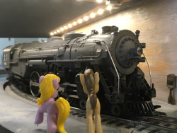 Size: 1280x960 | Tagged: safe, artist:sonicstreak5344, imported from derpibooru, earth pony, pegasus, 4-6-4 hudson, american locomotive company, hudson, lionel, lionel 785, lionel trains, locomotive, male, model train, new york central railroad, new york central system, passenger train, stallion, steam locomotive, train, train station