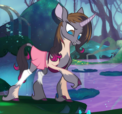 Size: 1136x1062 | Tagged: safe, artist:anonymous, imported from derpibooru, classical unicorn, unicorn, them's fightin' herds, cloven hooves, community related, human to pony, leonine tail, oleander (tfh), show accurate, transformation, unshorn fetlocks